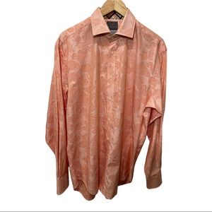 THOMAS DEAN ORANGE WHITE PINSTRIPE AND PAISLEY BUTTON DOWN LS SHIRT SZ MED NWOT